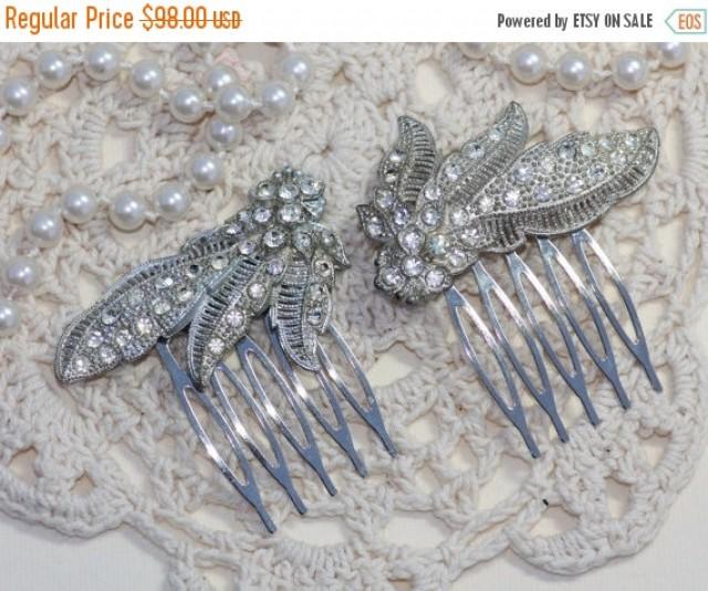 Sale Original Pair Art Deco Fur Clip To Ooak Bridal Hair Combs Silver