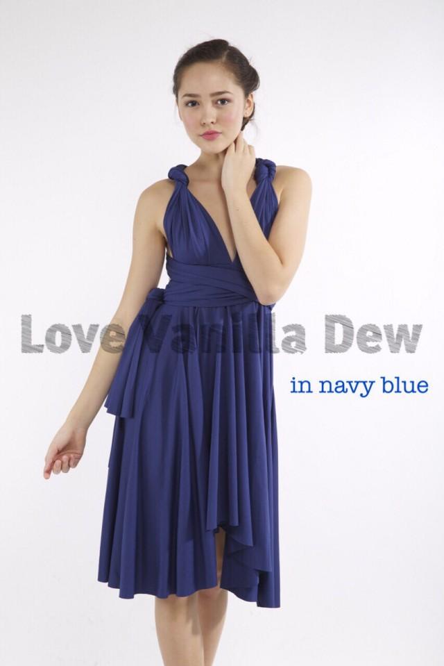 Bridesmaid Dress Infinity Dress Dark Navy Blue Straight Hem Knee Length Wrap Convertible Dress