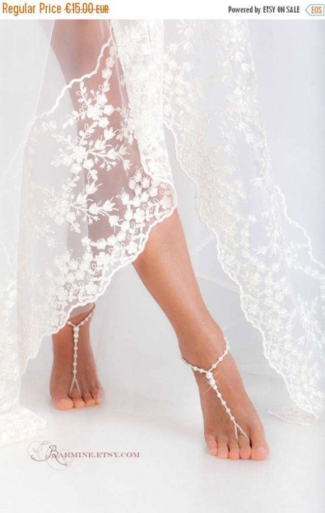 BLACK FRIDAY SALE White Beaded Barefoot SandalsFeet JewelryBeach