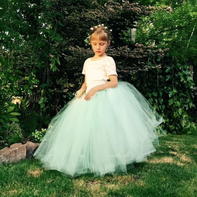 Flower Girl Dress Tutu Girls Mint Tulle Skirt Satin Ribbon Sash
