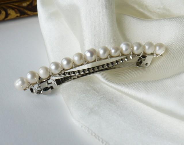Pearl Hair Barrette Freshwater Ivory White Round Pearl Hair Barrette