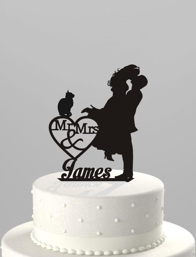 Wedding Cake Topper Silhouette Couple Mr & Mrs Personalized With Last