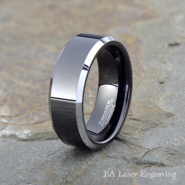 Tungsten Wedding Band, Men Tungsten Wedding Ring, Black Tungsten Band