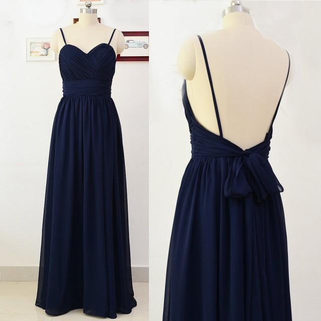 Dark Navy Blue Bridesmaid Dresses, Navy Prom Dress, Chiffon Dresses, A