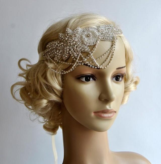 Silver Diamante Flower Headband Headpiece Vintage Prom Bridal Flapper 1920s M28 