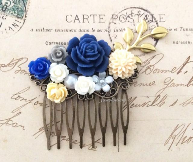 navy and gold hair accessories