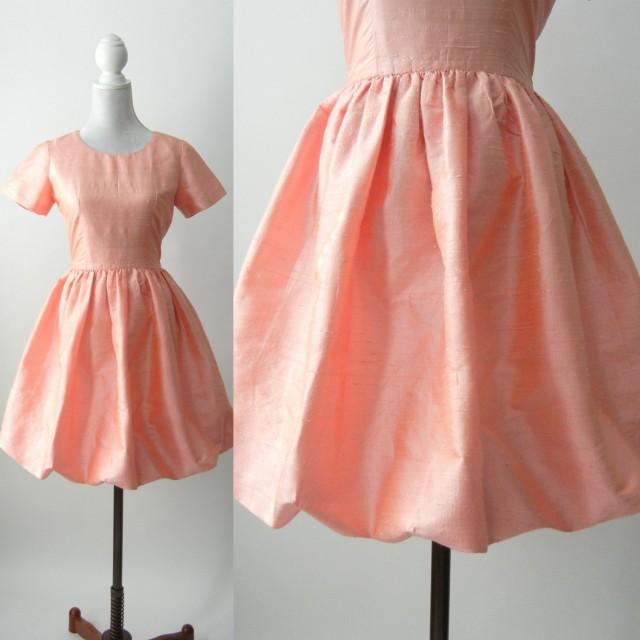 Vintage Pink Dress 80s Pink Silk Dress Retro 80s Bubble Dress