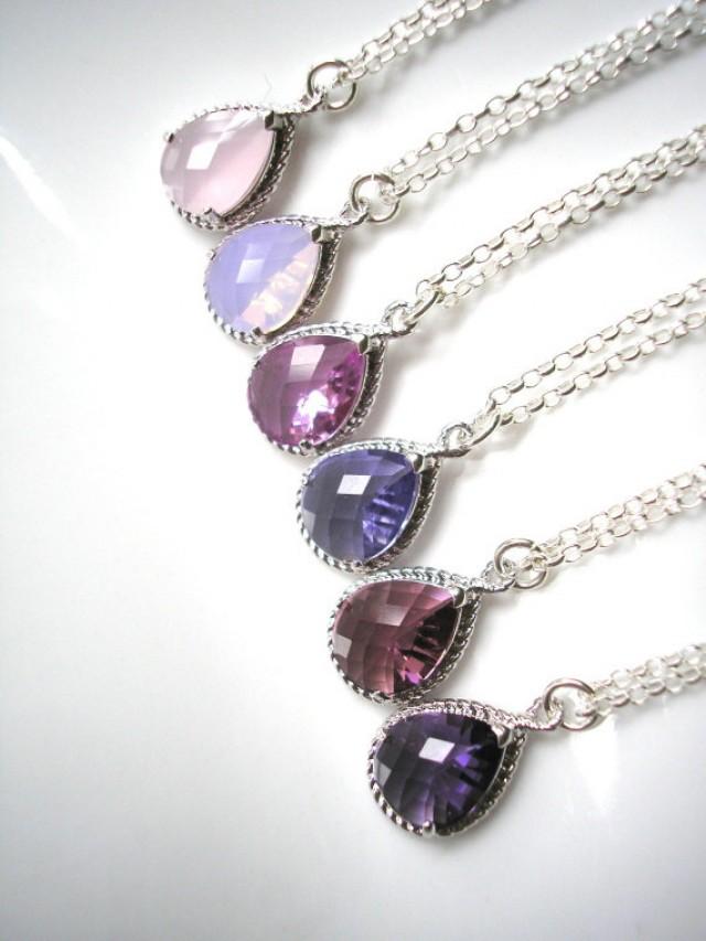 PURPLE BRIDESMAID Set, Amethyst Crystal Necklace, Lilac Wedding Sets, Bridesmaid Gifts, Purple