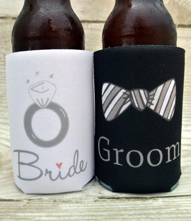 Bride And Groom Wedding Can Cooler Set Engagement Gift And Wedding