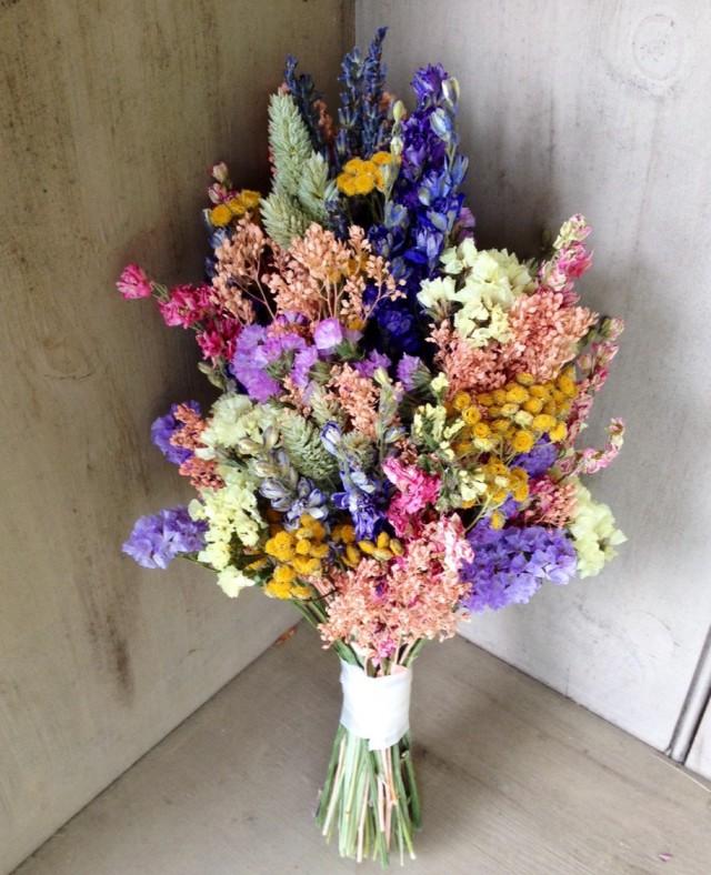 Simple Dried Flower Bridal Bouquet In Pretty Pastel Colors. #2423901