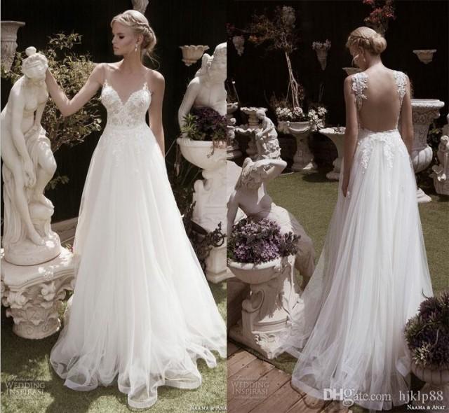 2016 New Spaghetti Backless Beach Wedding Dresses Tulle