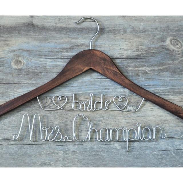 Custom Wedding Hanger Two Lines, Custom Wooden Bridal Wedding Hanger