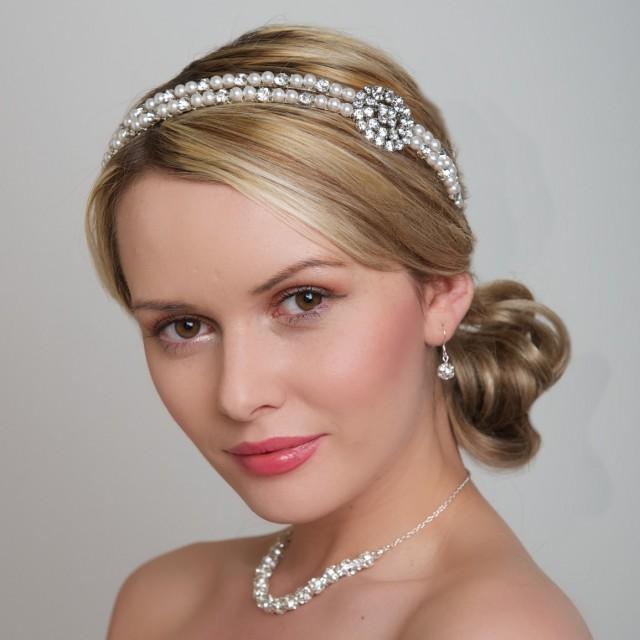 Wedding Headband Double Pearl Headband 2 Rows Swarovski Pearls Double Band Diamante 