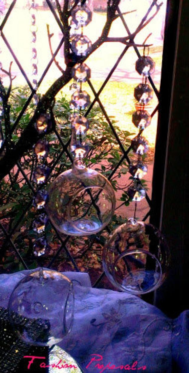 6 Glass Hanging Bubble Candle Holders 3" 6 Glass Hanging Orb Candle