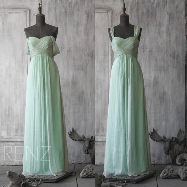 2015 Dusty Shale Bridesmaid Dress, Long Chiffon Dress, Double Straps Wedding Dress Empire Waist