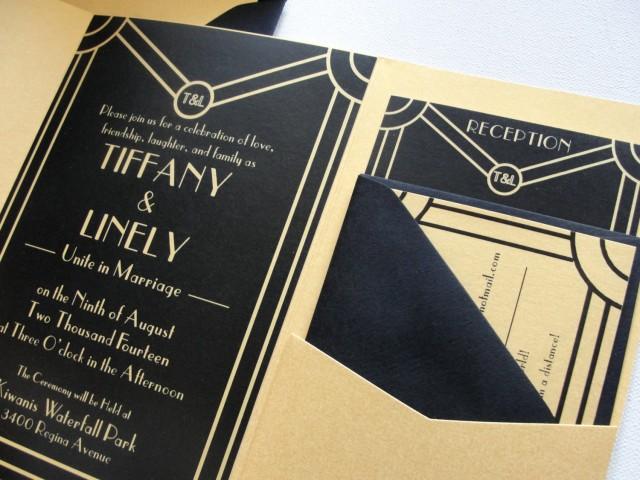 Deco Scroll Shimmer Silver Or Gold Pocket Fold Wedding Invitation  Deco Scroll Shimmer Silver Or Gold Pocket Fold Wedding Invitation
