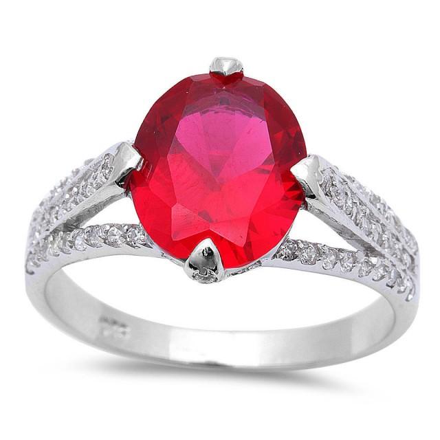 Oval Cut 2.54CT Red Ruby Round Diamond CZ Solid 925 Sterling Silver