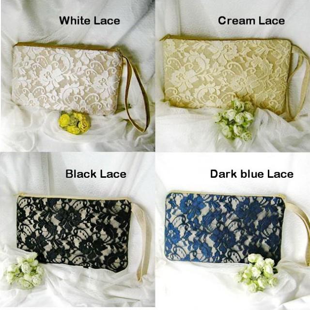 Bridesmaid Clutch, Cotton Linen Lace Clutch, Wedding Purse Bag (Ref