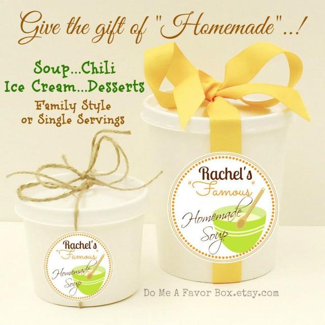 Food Favors, Soup Or Chili Containers With Personalized Labels, Rustic