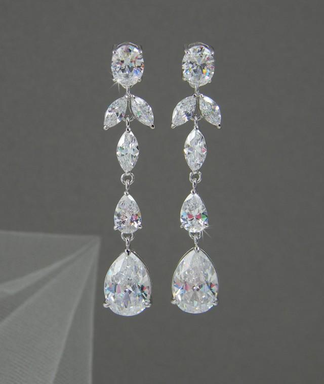 Crystal Bridal Earrings, Crystal Wedding Jewelry, Long Dangle Earrings