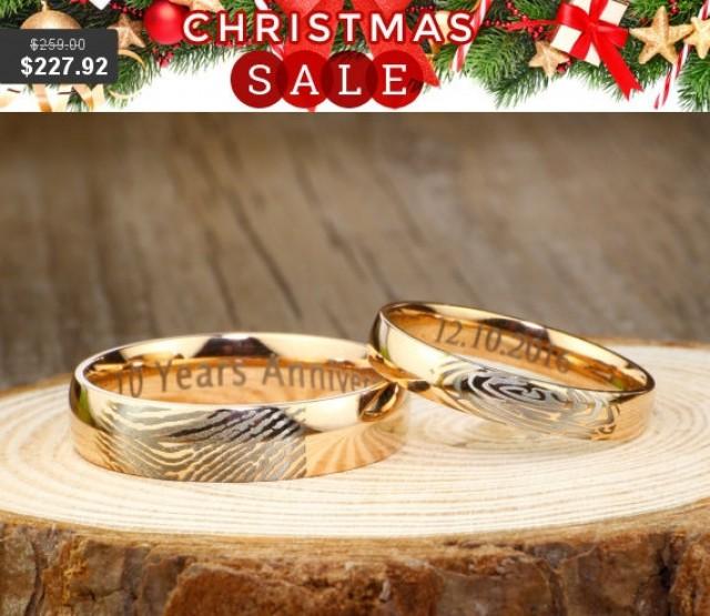 Your Actual Finger Print Rings, His And Her Promise Rings, Rose Gold