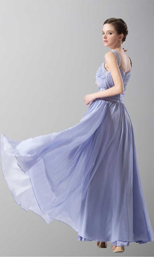Shoulder Belt Blue Long Chiffon Bridesmaid Dress KSP144 [KSP144] £93.