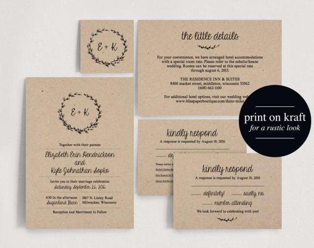 Wedding Invitation Printable, Rustic Wedding Invitation, Invitation Set