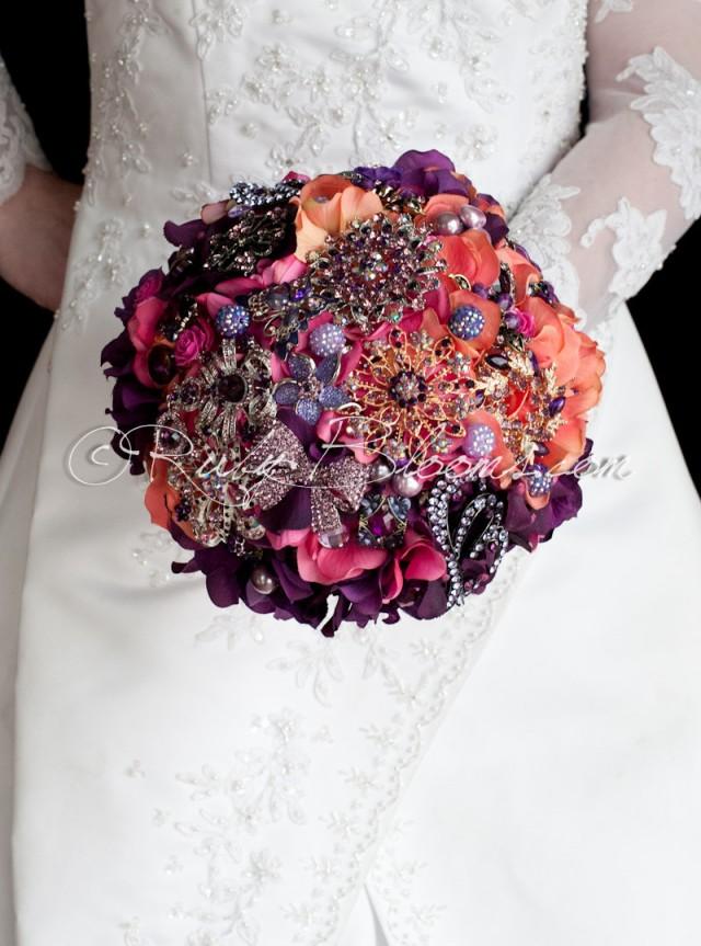 Purple Orange Bridal Brooch Bouquet Deposit Indian Summer