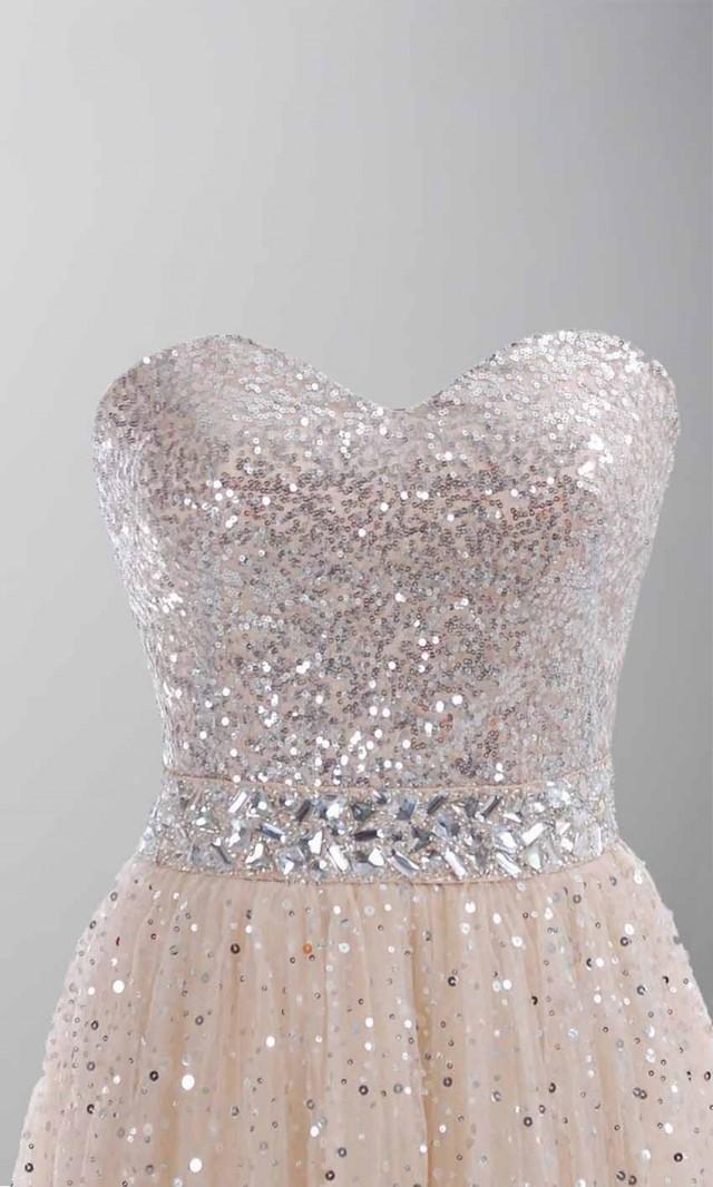 Champagne Sequin Sweetheart Long Prom Gowns KSP254 [KSP254] £109.00 Cheap Prom Dresses Uk