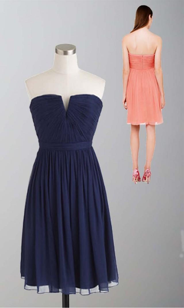 Blue Sweep Vneck Shirred Short Bridesmaid Dresses KSP330 [KSP330] £