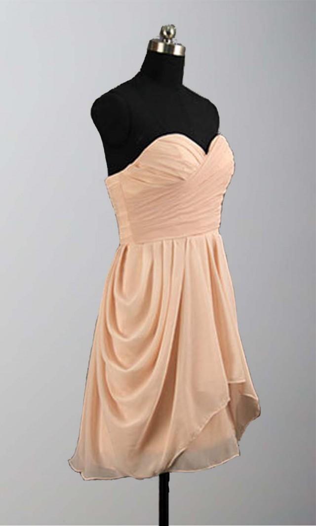 Peach Ruching High Low Mini Bridesmaid Dresses KSP295 [KSP295] £78.00