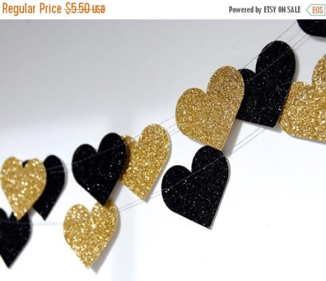 Christmas Sale Heart Glitter Paper Garland Gold And Noir Gold