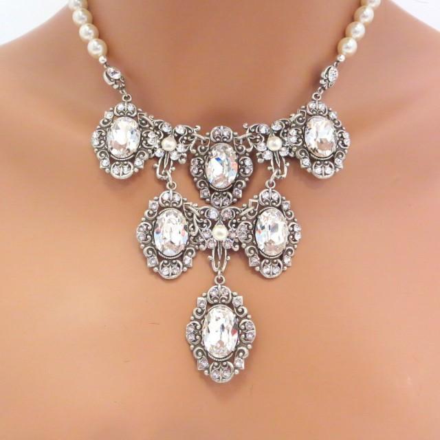 Bridal Statement Necklace, Bridal Bib Style Necklace, Wedding Jewelry