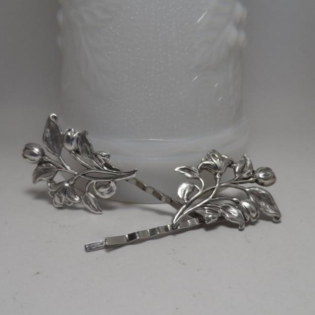 Flower Bobby Pins Silver Hair Pins Victorian Hair Accessories