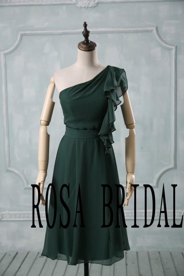Dark Green Bridesmaid Dress, Short Bridesmaid Dress, One Shoulder