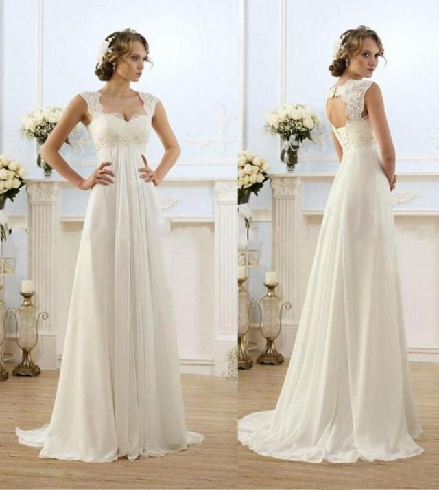 Vintage Modest Wedding Gowns Capped Sleeves Empire Waist Plus Size