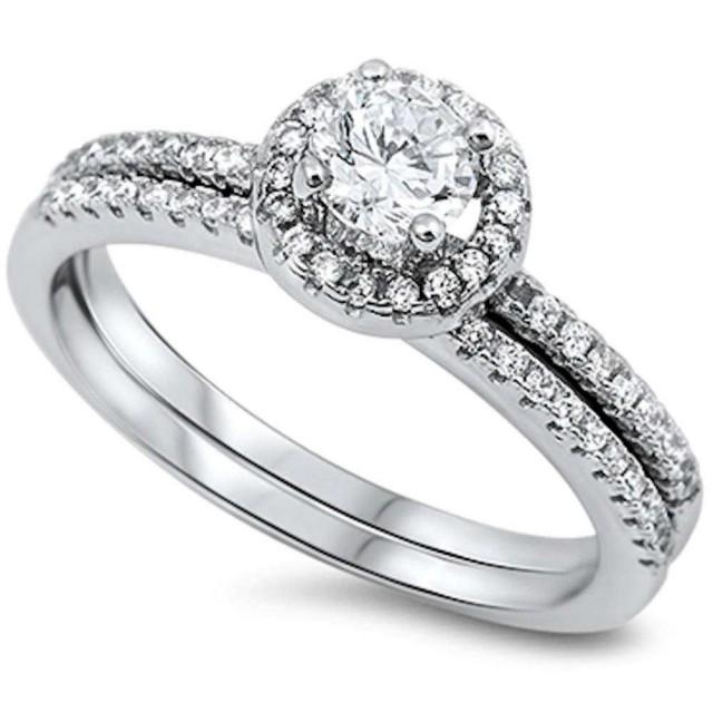 Classic Vintage Wedding Engagement Ring Round Russian Brilliant Cut Cz Halo Two Piece Ring