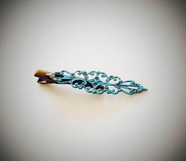 Antique Hair Clip Turquoise Blue Patina Aqua Blue Hair Clip Vintage