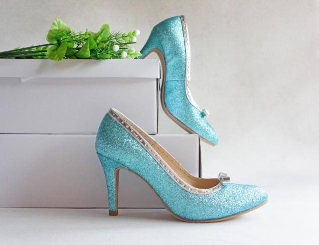 Aqua Blue Glitter Wedding Shoe With 