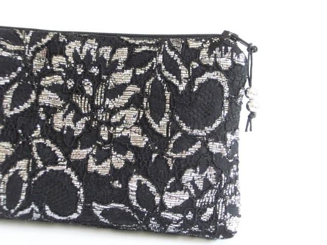 Black And Silver Lace Wedding Clutch Halloween Wedding Purse