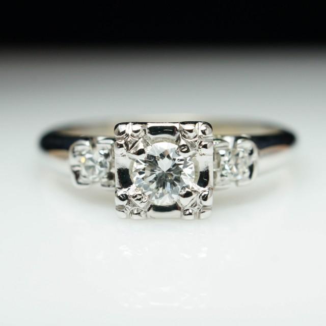 Vintage Art Deco Illusion Set Diamond Engagement Ring 14k White Gold