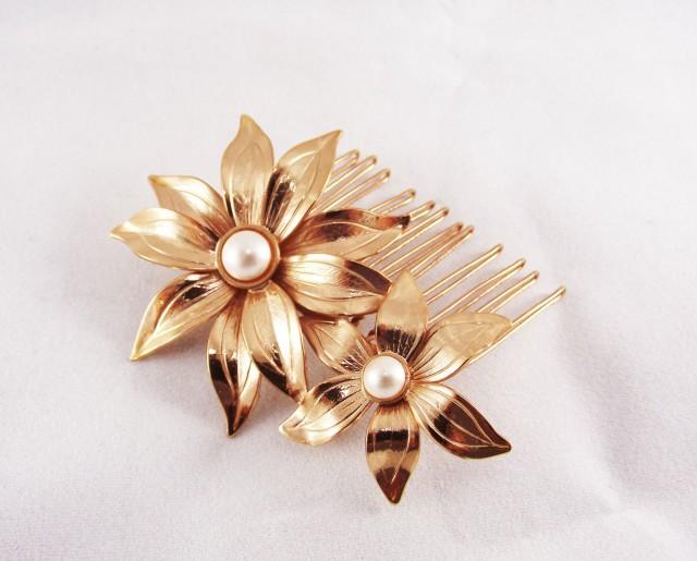 Flower Hair Accessories, Rose Gold Hair Comb, Swarovski's Pearls