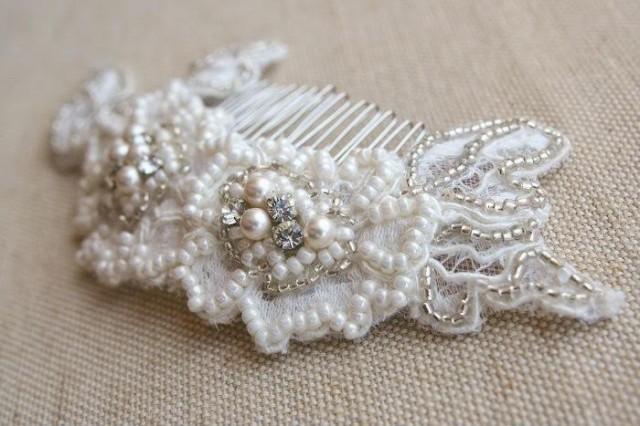 Bridal Hair Comb Beaded Lace Comb Lace Bridal Hair Accessories Wedding