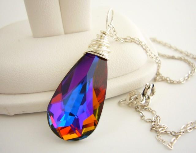 Volcano Bridesmaid Necklace Red Blue Swarovski Teardrop For