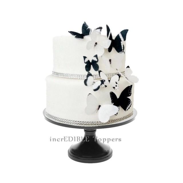 Wedding Cake Topper Edible Butterflies In Black And White