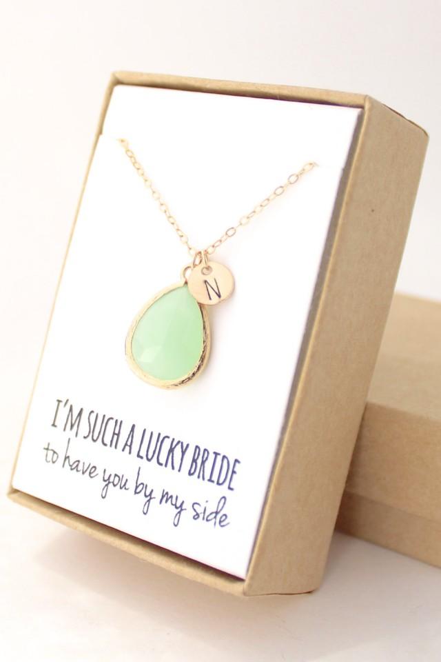 Light Mint Gold Teardrop Necklace Mint Bridesmaid Necklace