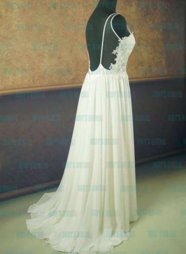 Jdp012 Sexy Open Back Flowy Chiffon Lace Wedding Dress 2433432