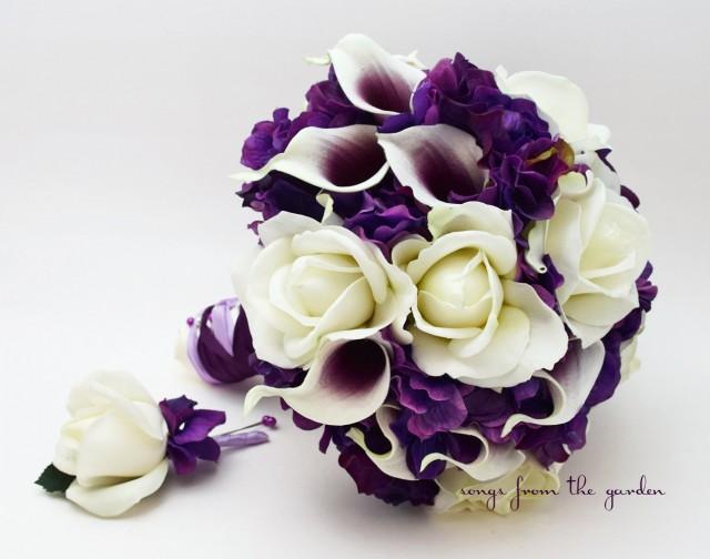 Build wedding package Picasso plum lavender Bouquet boutonniere rose handmade 
