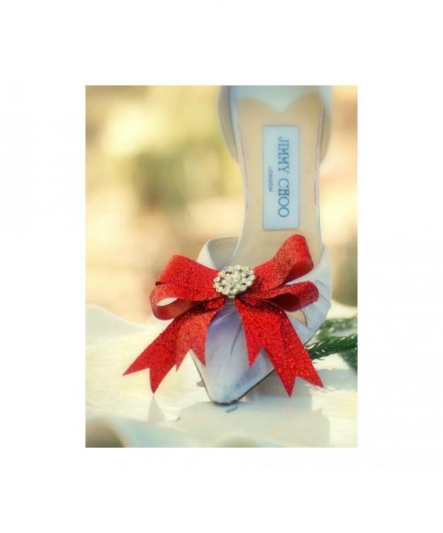 Red Bow Shoe Clips. Sparkly & Metallic Fuschia Golden Gold Royal Cobalt