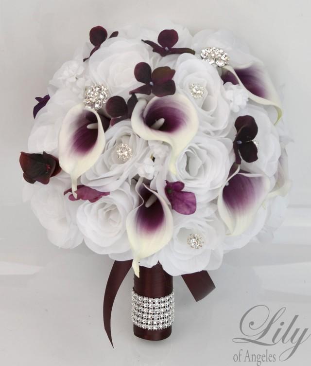 4 pieces Wedding Bridal Bouquet Picasso Calla Lily Flowers PURPLE PLUM EGGPLANT 